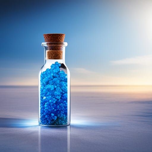 Shiny Blue Crystal in Glass Bottle