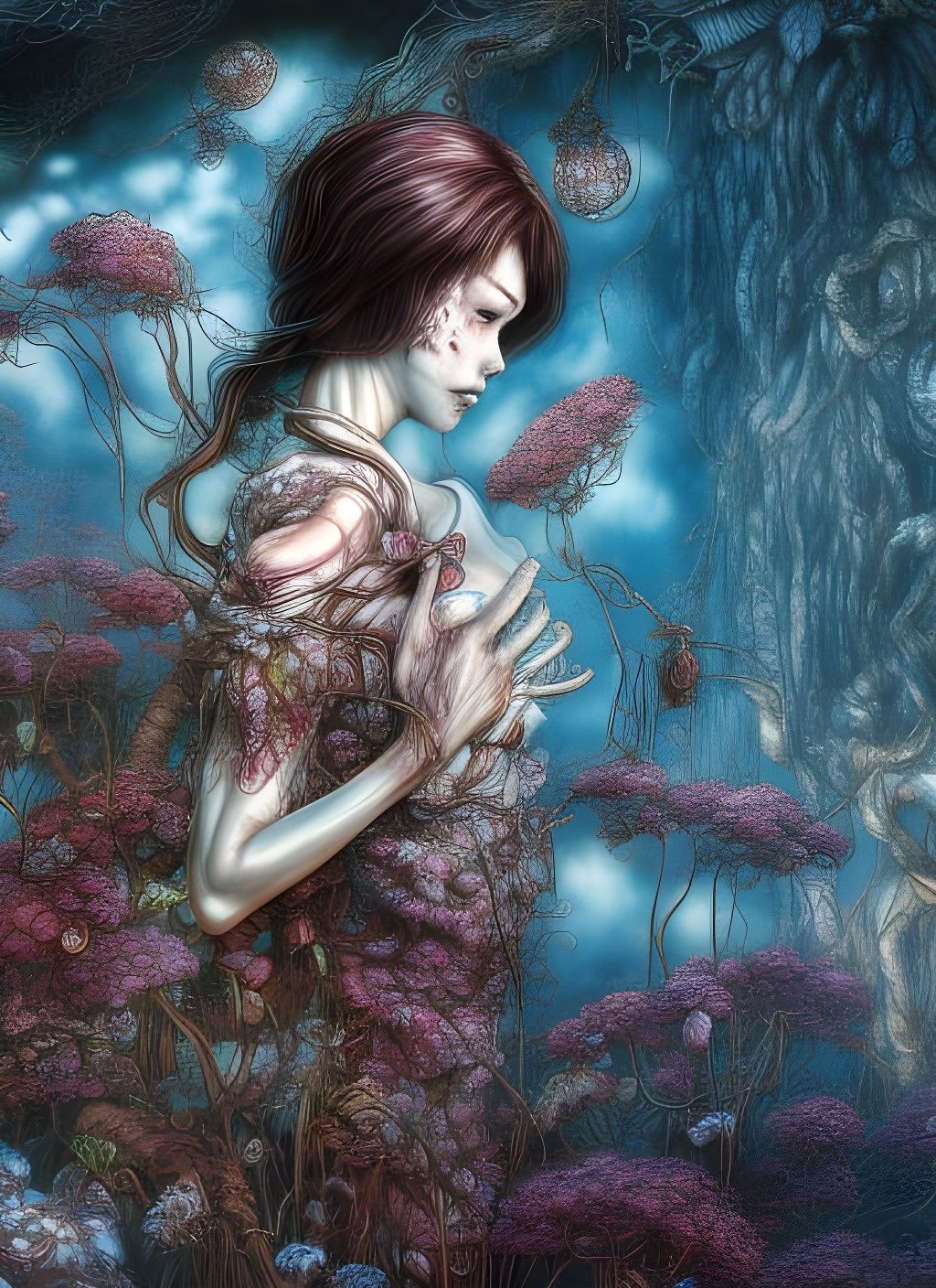 Surreal Horror: Beauty Withering Away in Dark Fantasy Style