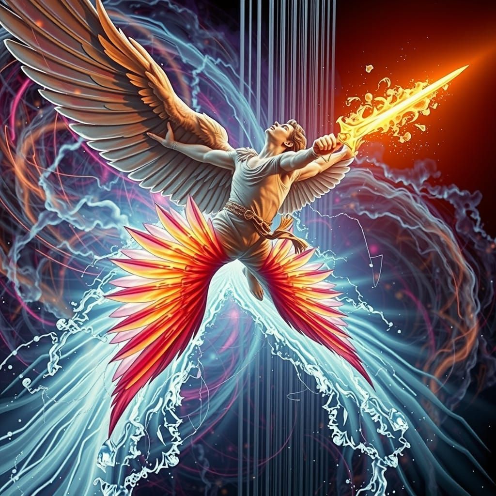 Winged Angel in Ultraviolet Holographic Storm