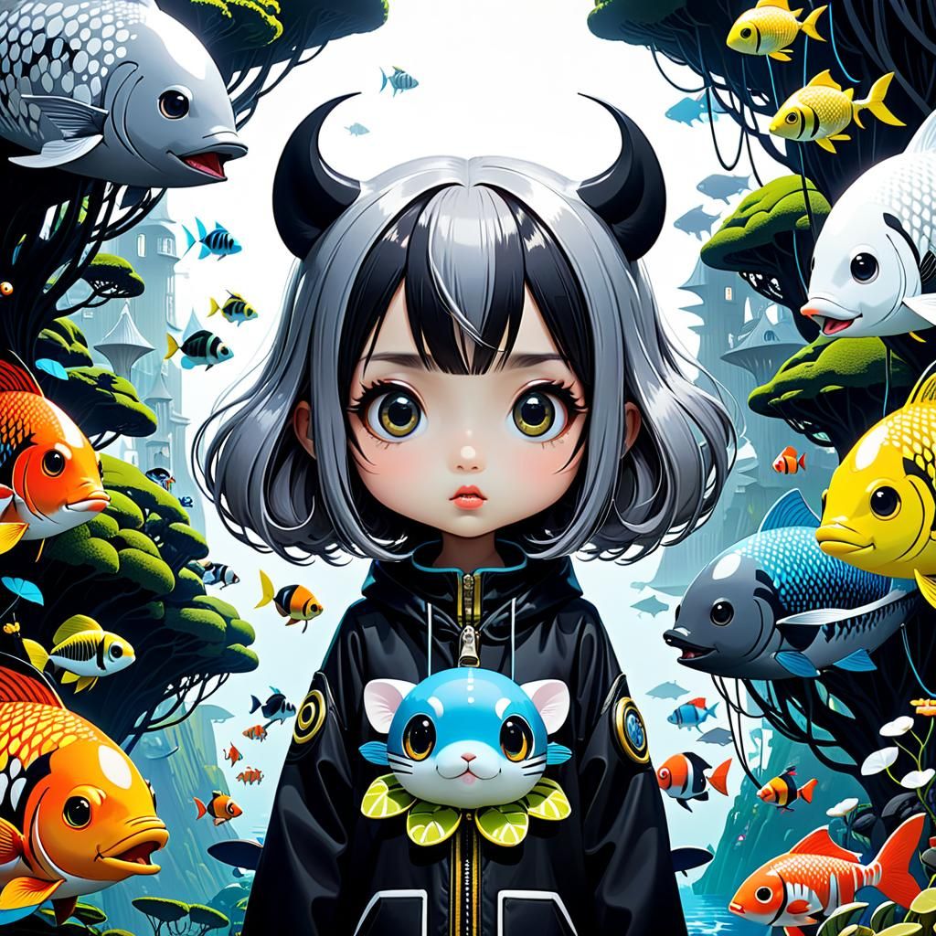 Cute Surreal Sea Life in Whimsical Style