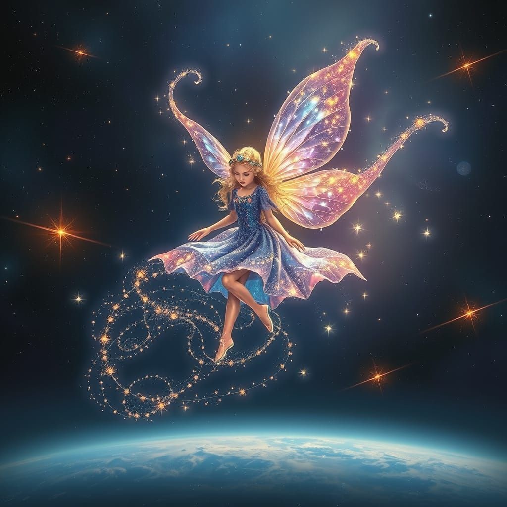 Starlight Fairy Drifting Through the Cosmos