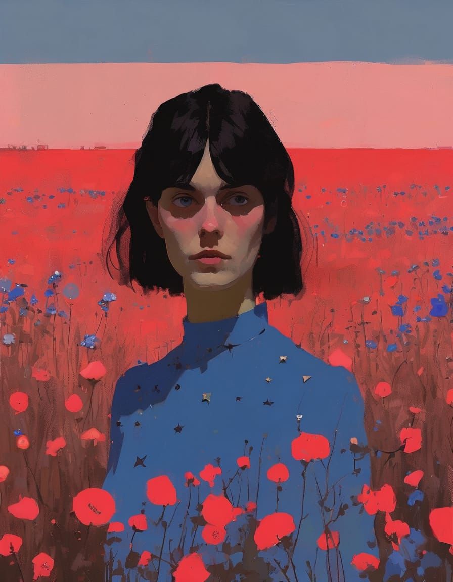Surreal Woman in Field of Eyes, Euan Uglow Style