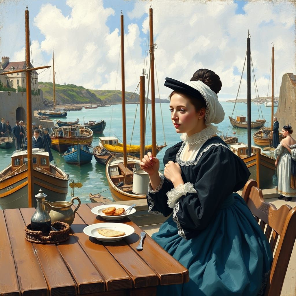 Cornish Harbour Breakfast in Impressionist Style