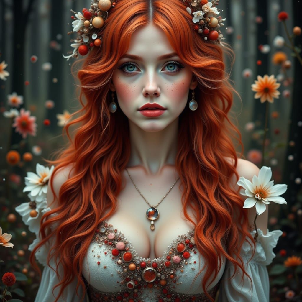 Beautiful Redhead in Fluid Art Style