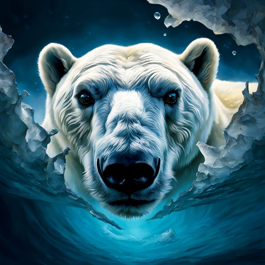 Polar Bear Intently Examines Icy Depths in Hyper-Realistic S...