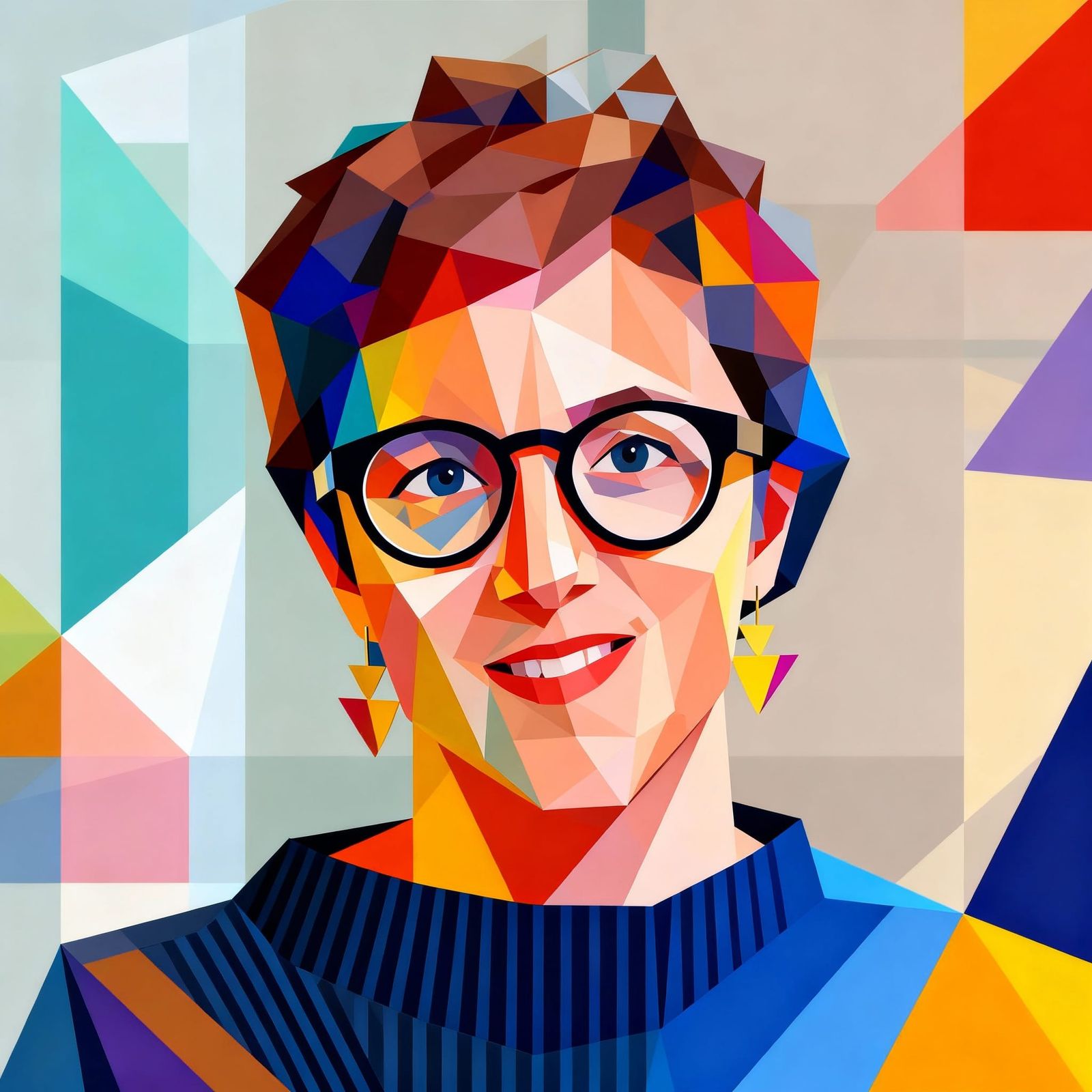Vibrant Geometric Portrait in Low Poly Modern Art Style