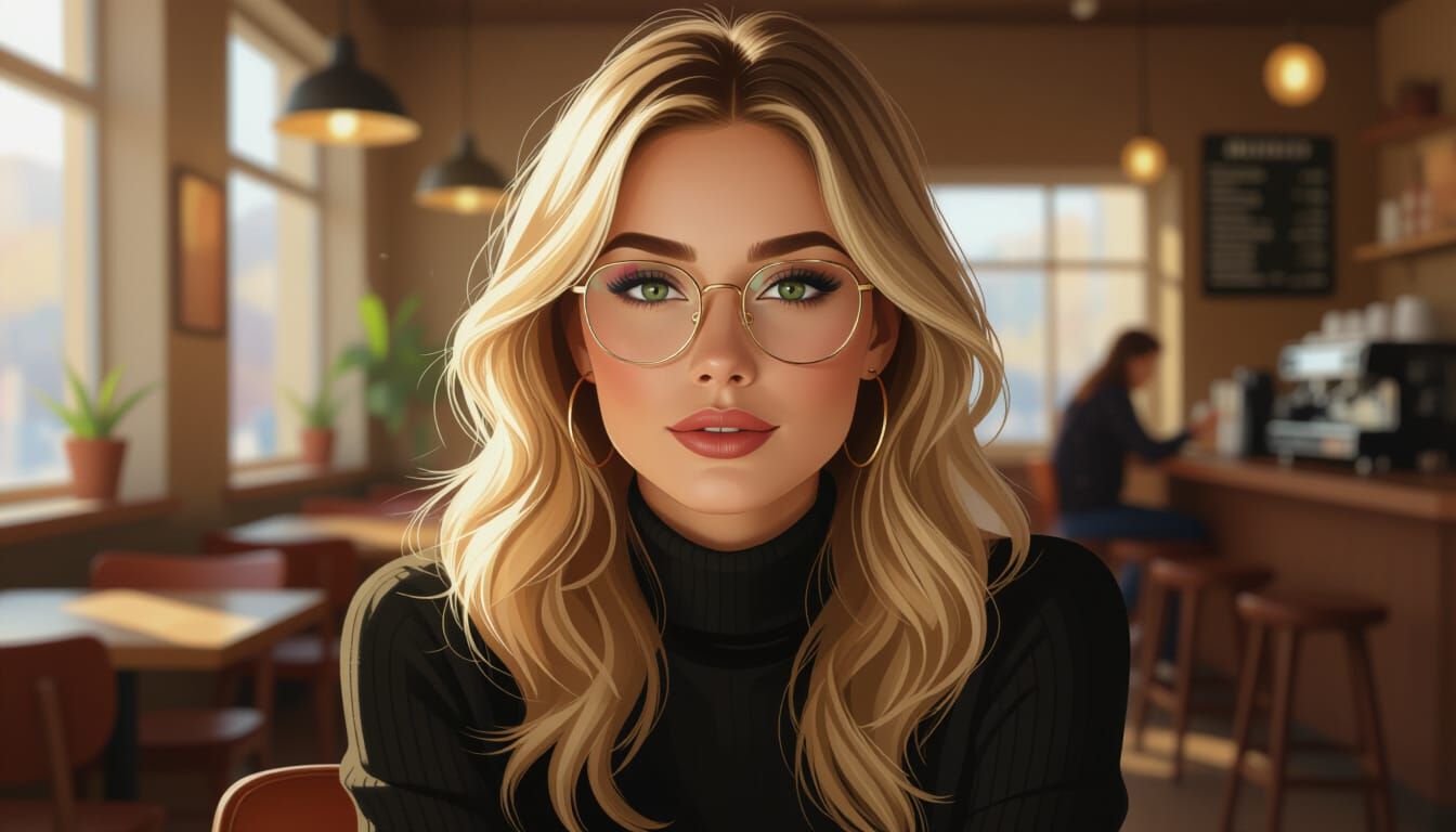 Blonde Woman with Glasses in Coffee Shop
