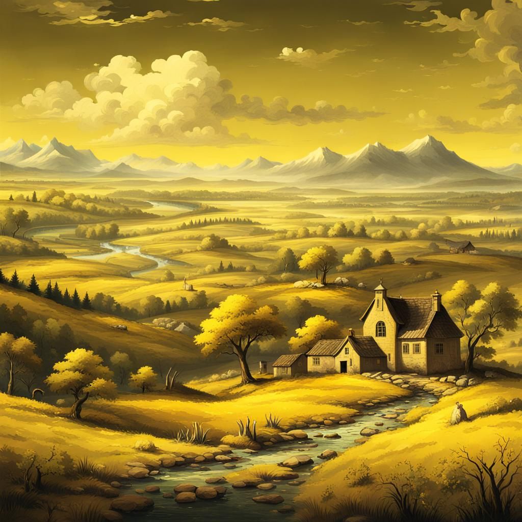 Yellow Landscape Artwork in Classical Style