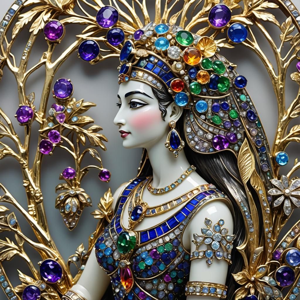 Egyptian Queen Brooch with Precious Gemstones