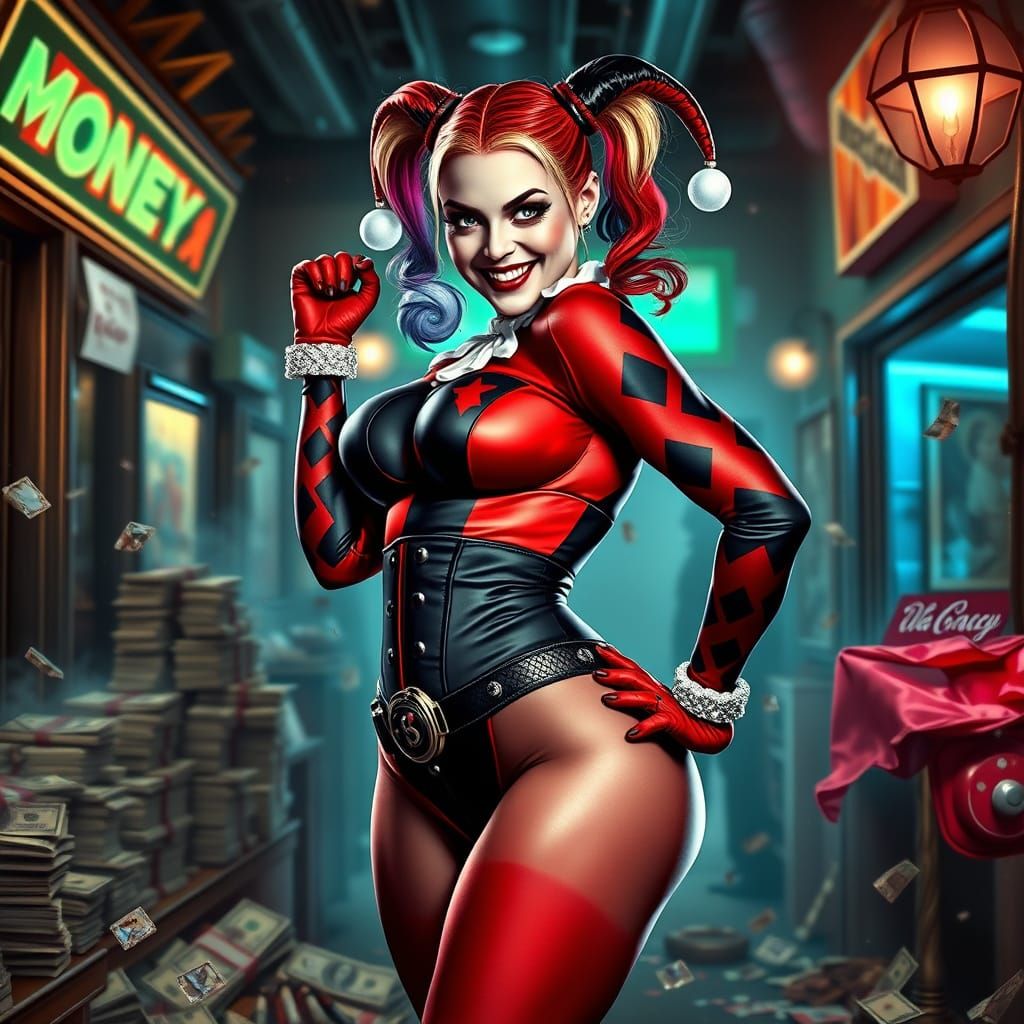 Sultry Harley Quinn Steals the Show in Chaotic Bank Heist