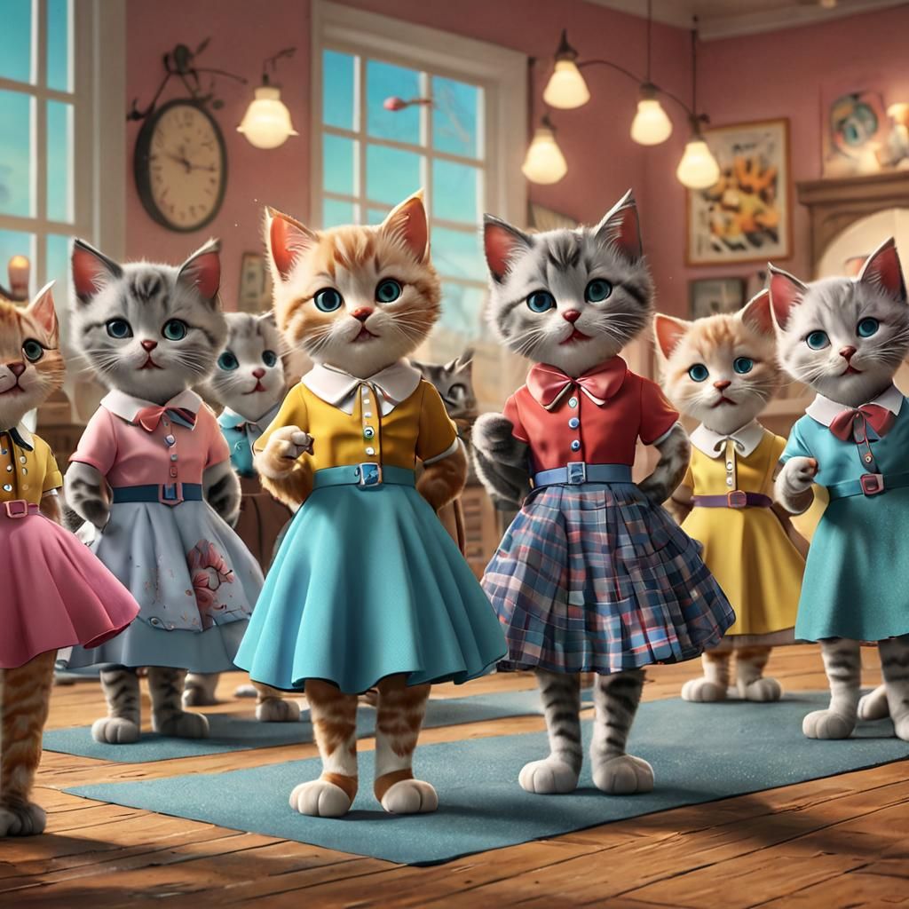 Kittens at a 1950s Sock Hop in 3D