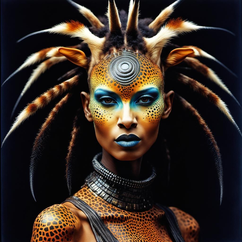 Giraffe Punk Portrait in Psychedelic Realism