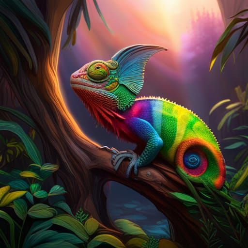 Fantastical Rainbow Chameleon Concept Art