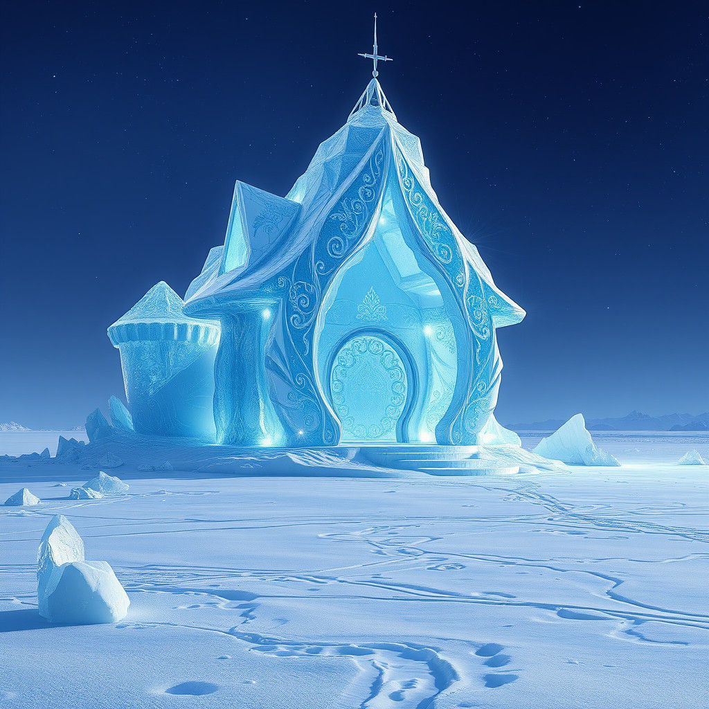 Ethereal Ice Palace Rises from Frosty Tundra