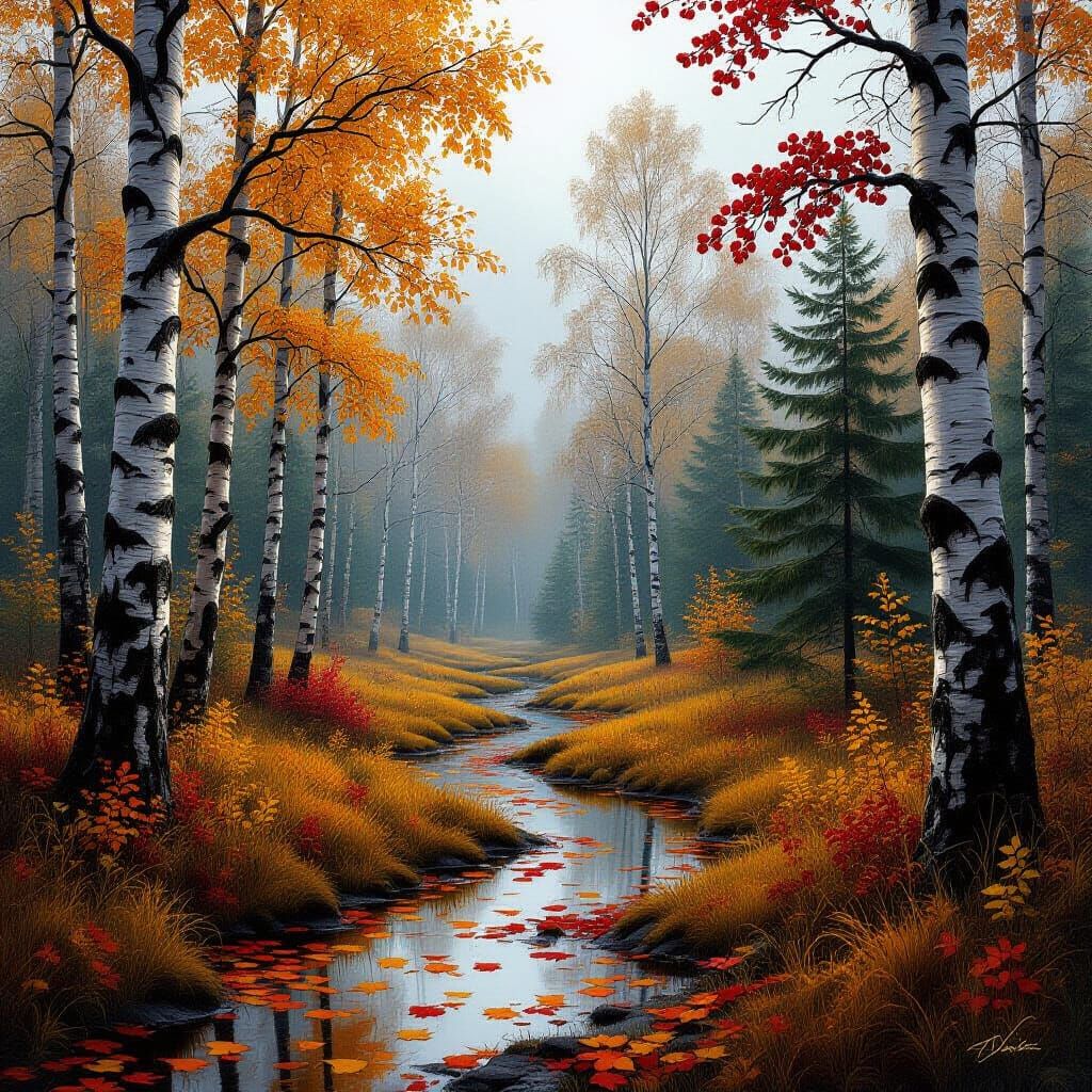 Hyper-Realistic Autumn Forest Digital Painting