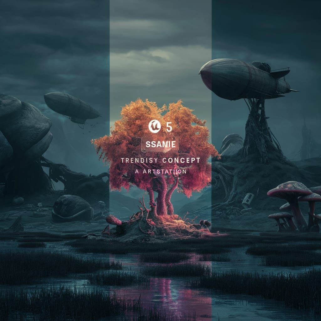 Melancholic Fantasy Landscape with Glowing Tree