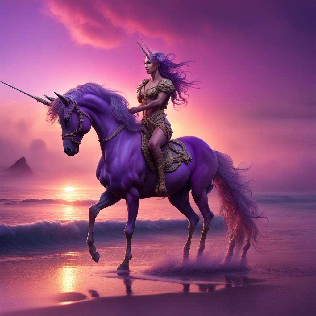 Unicorn Centaur on a Beautiful Sunset Beach