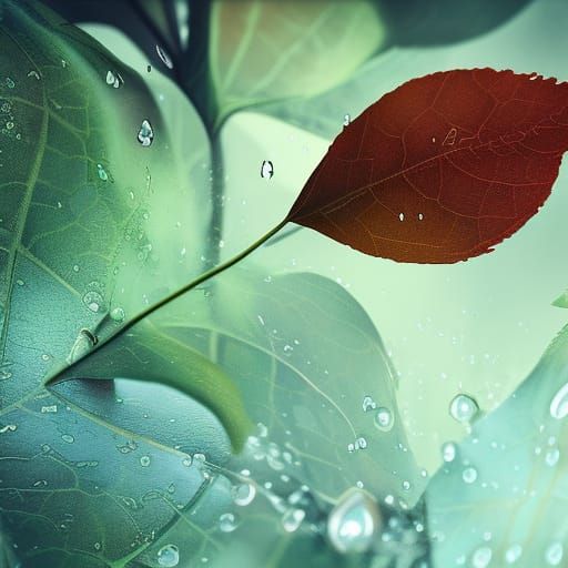 Leaf with Water Drop: Detailed Matte Painting