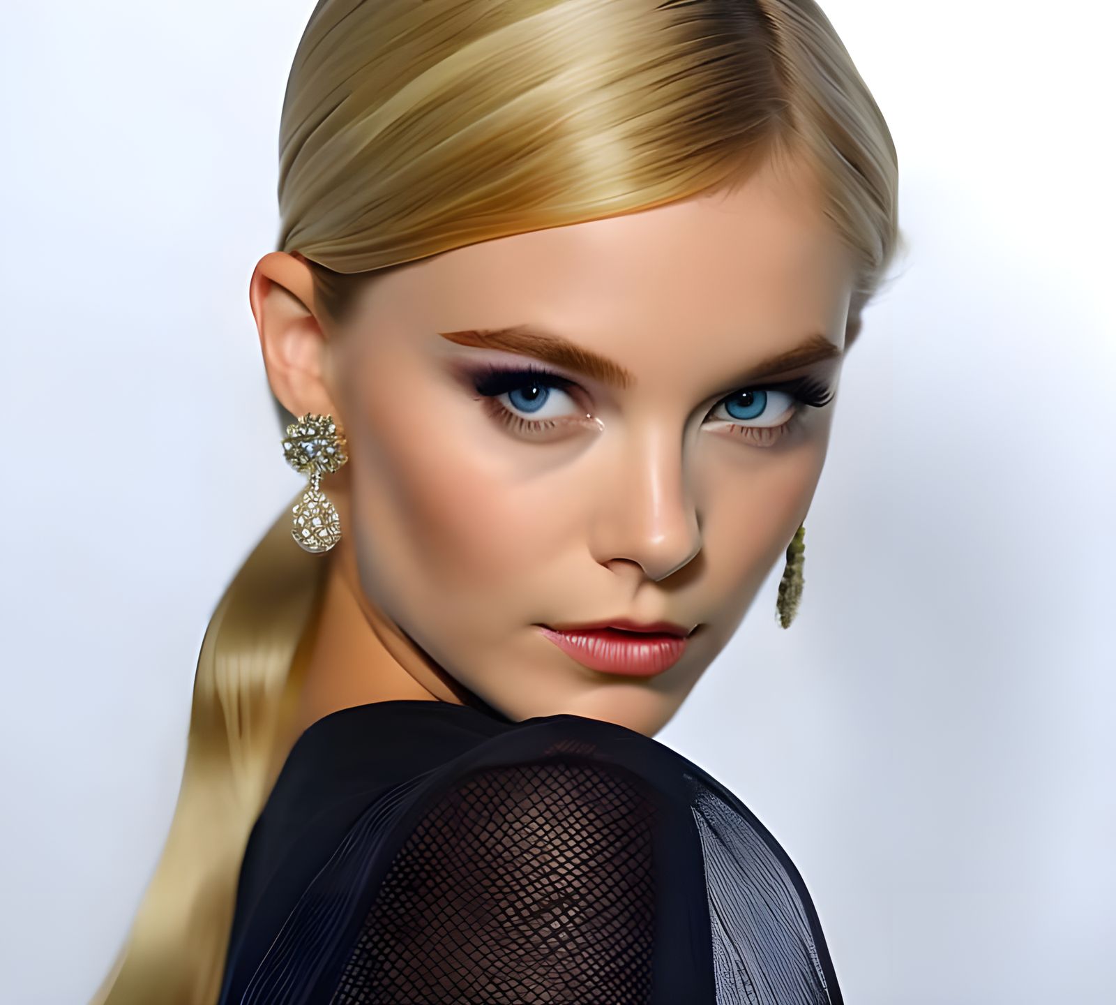 Portrait of a Beautiful Blonde Woman with Blue Eyes