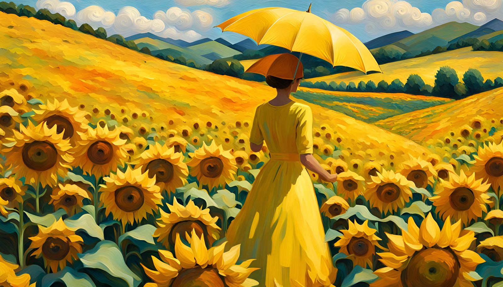 Woman in Yellow Field, Neo-Cubist Style