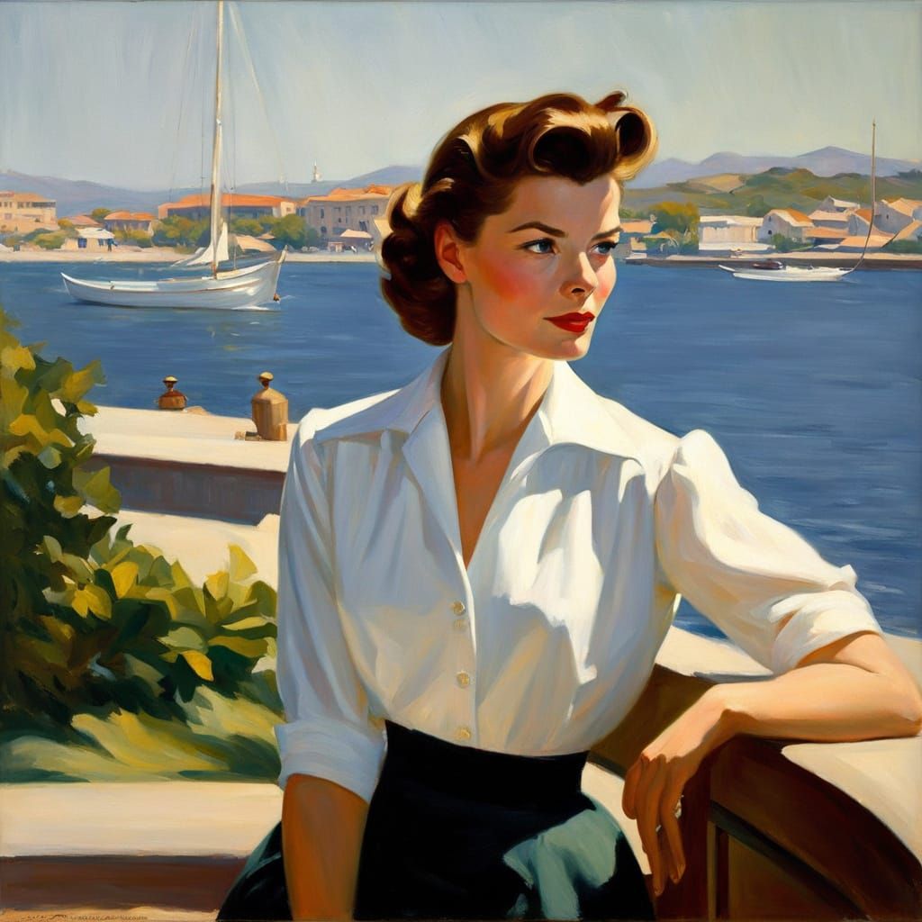 Katherine Hepburn on the Riviera, Post-Impressionist Style
