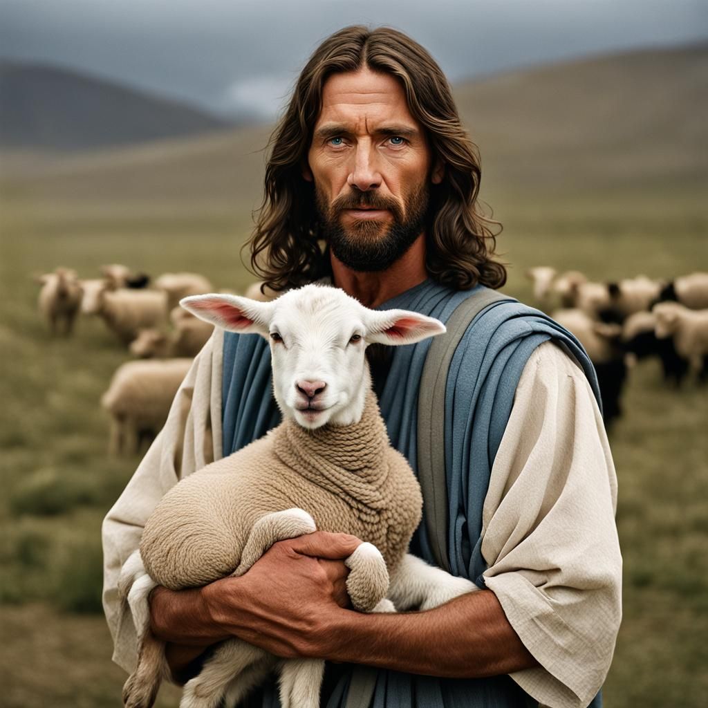 Jesus Holds a Lamb: Professional Color Portrait
