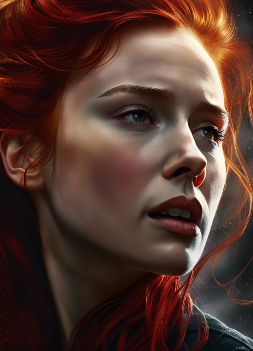 Windswept Jean Grey Portrait in Hyperdetailed Render
