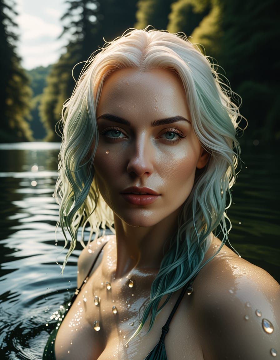 Renaissance Woman Swimming in Lake