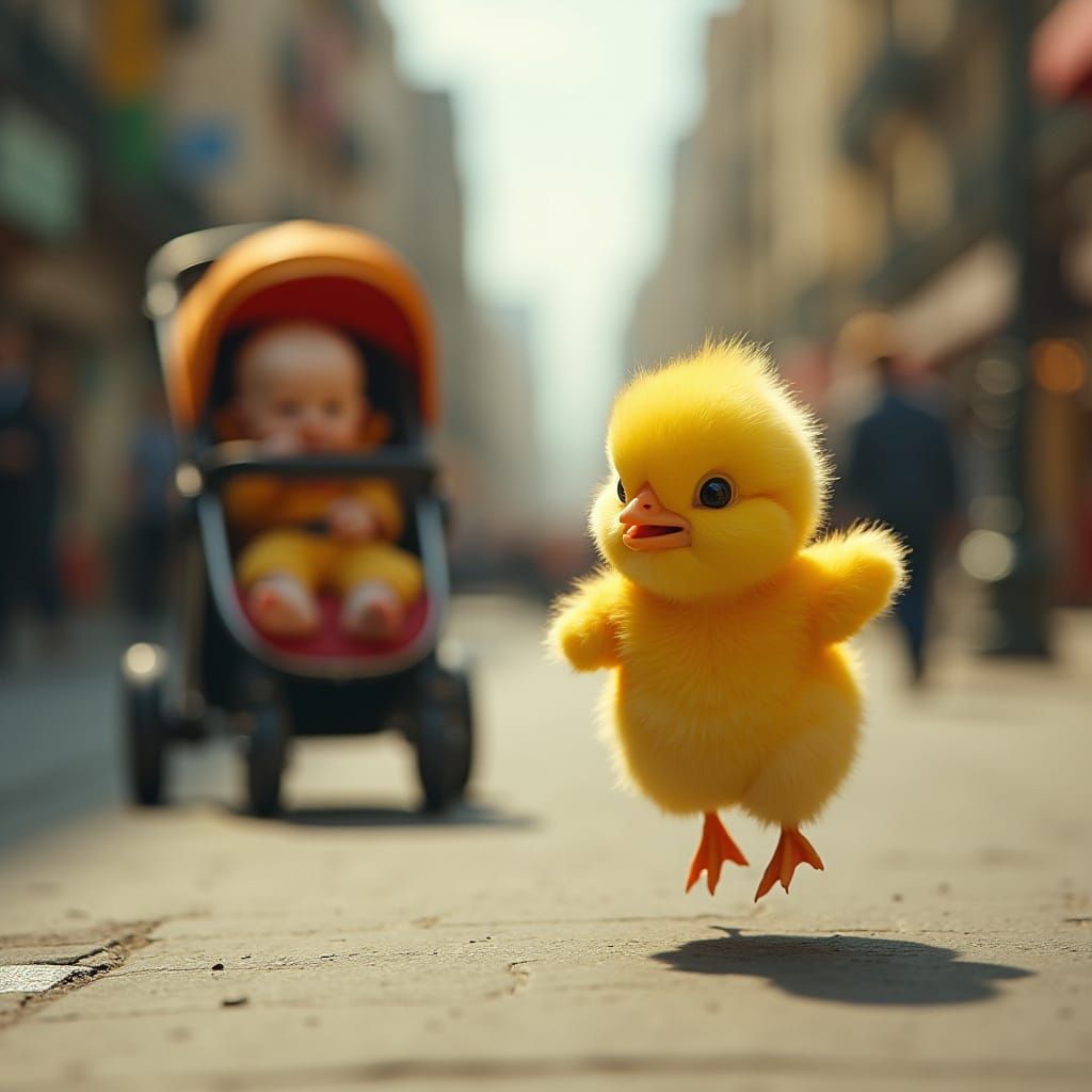 Chick in City Street, Beatrix Potter Style