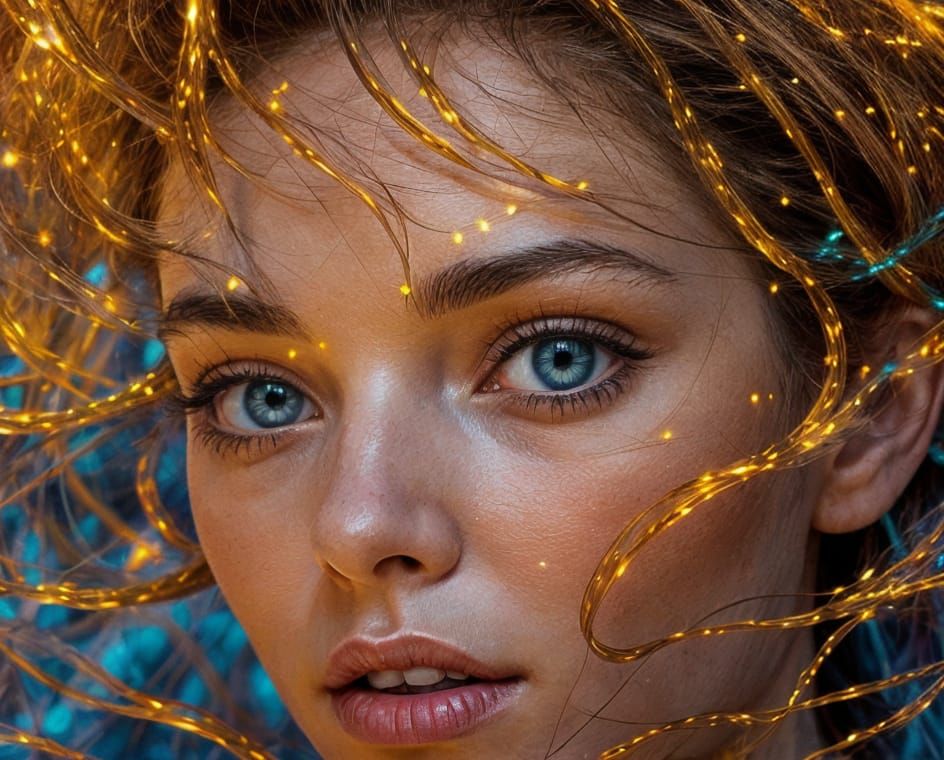 Woman Ensnared in Blue and Yellow Magic