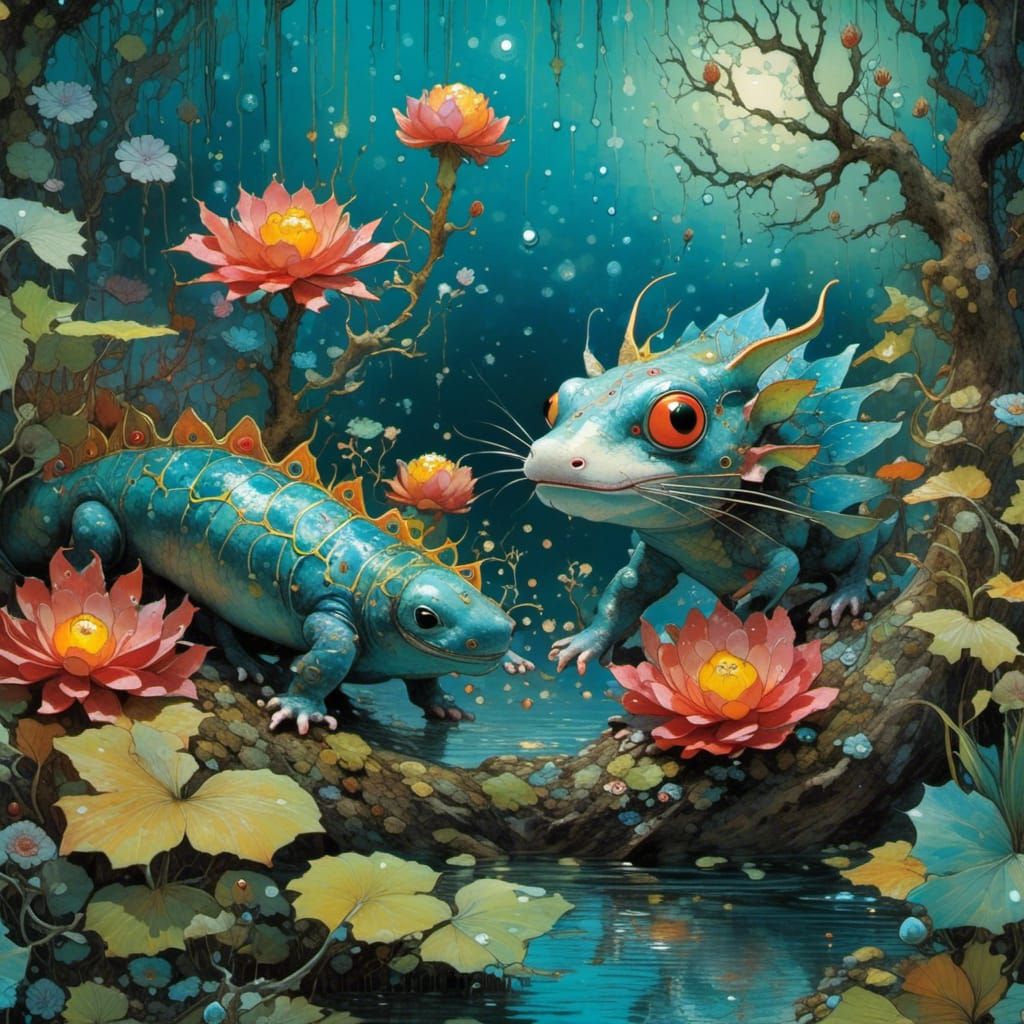 Axolotl in Mexican Folk Art Style