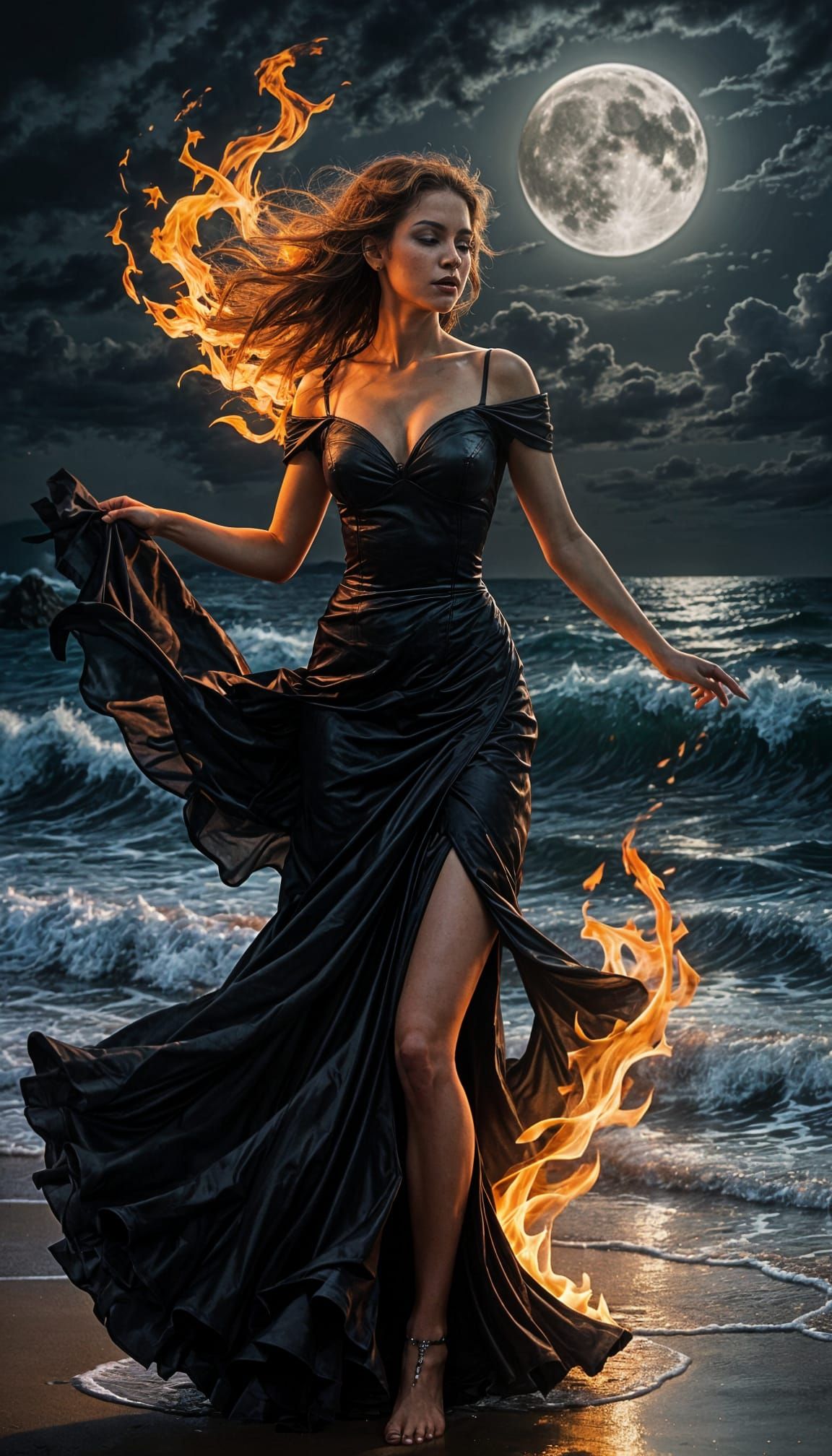 Gothic Woman's Ritual Dance by Moonlight