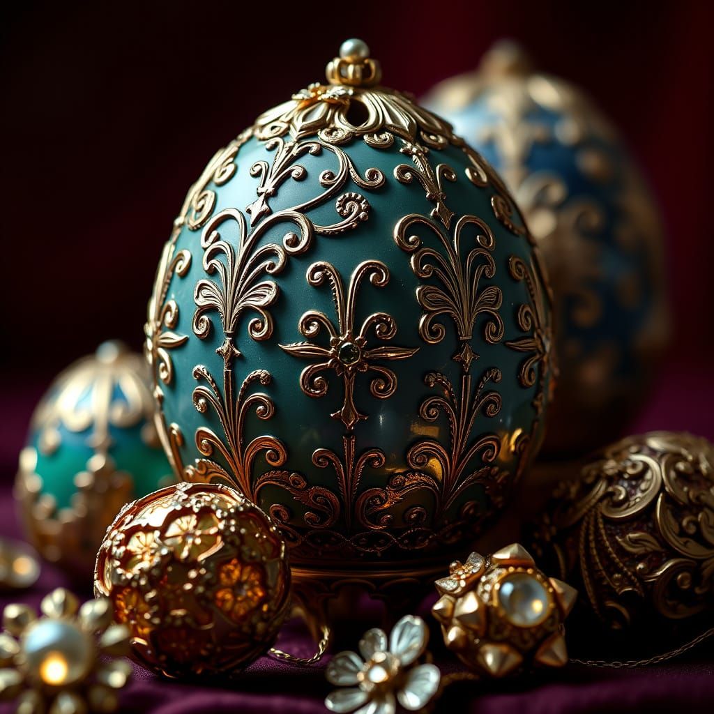 Exquisite Fabergé Eggs in Dramatic Hyper-Realistic Style