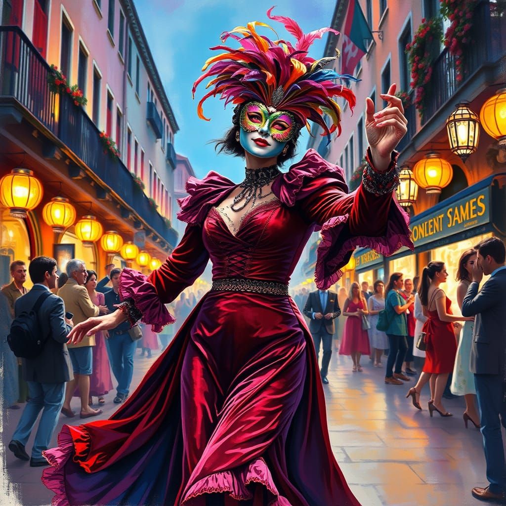 Venice Festival Dancer in Gouache Style