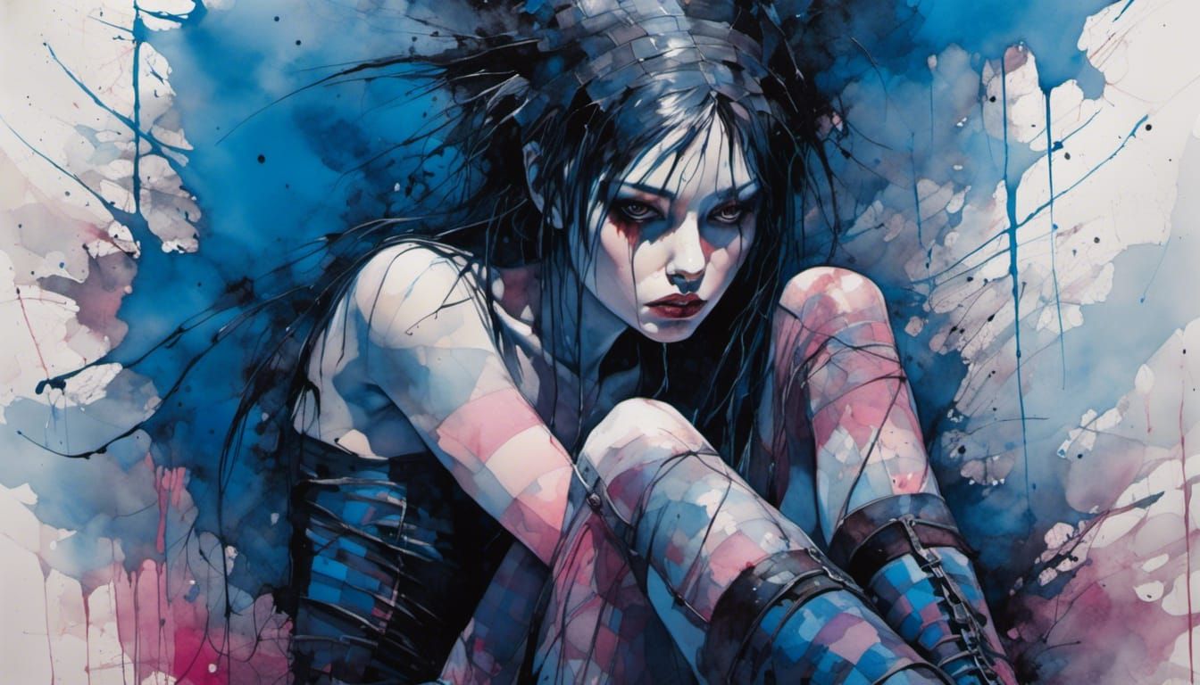 Goth Girl Portrait in Abstract Expressionism Style