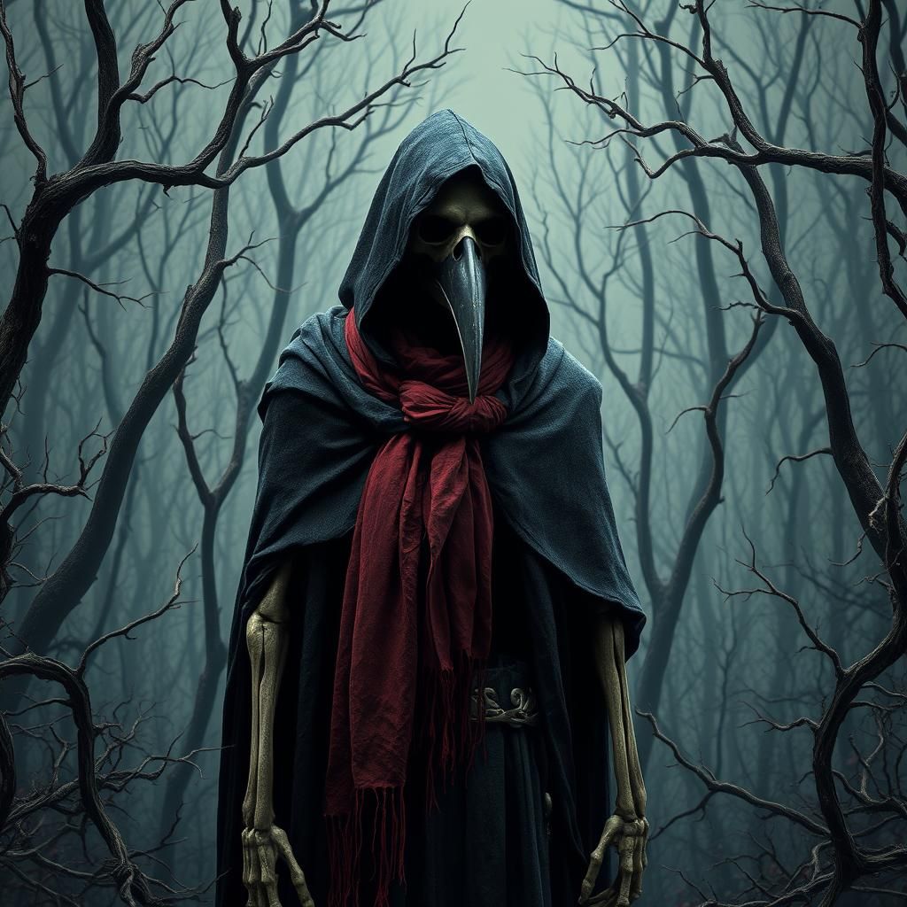 Plague Doctor in Dead Forest, Gritty Fantasy Art