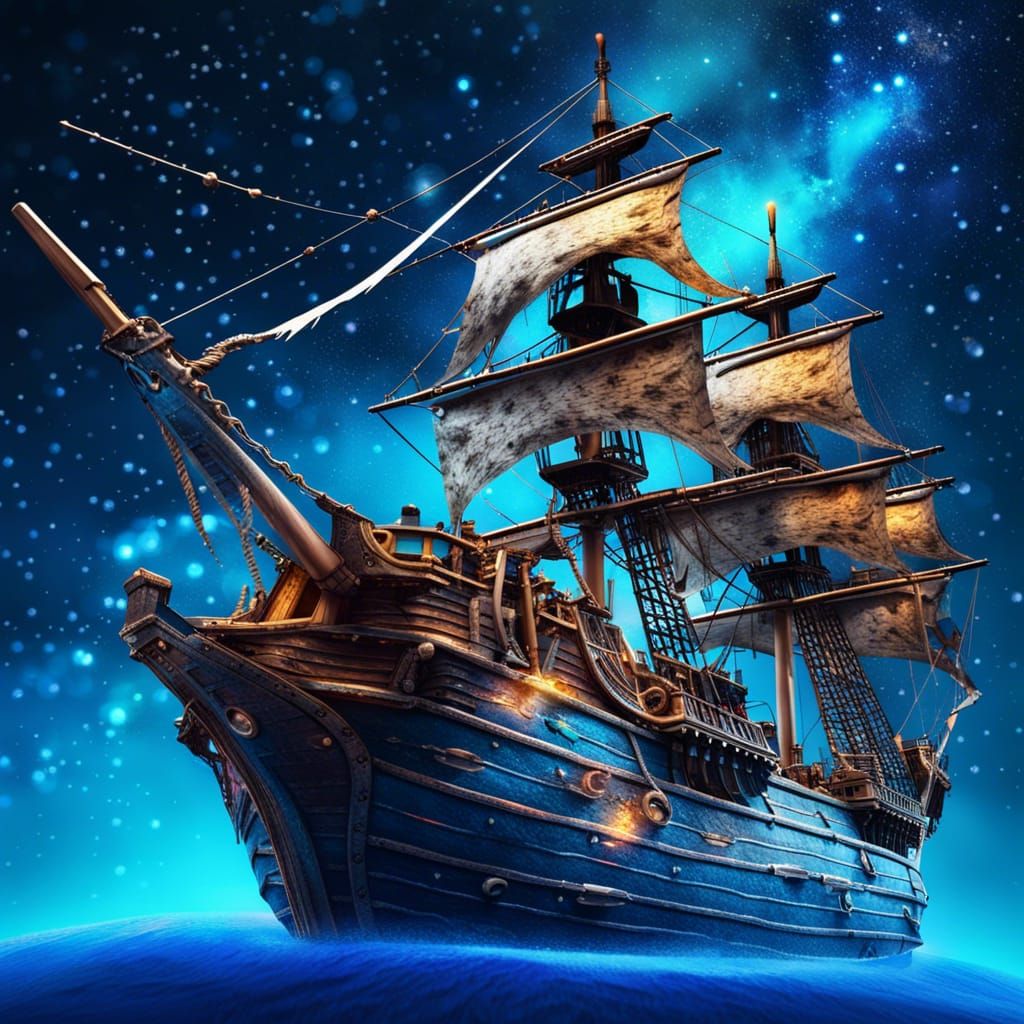 Pirate Ship Travels Through Space: Hyperrealistic Splash Art
