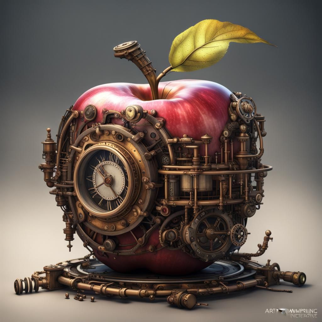 Steampunk Apple in Detailed Matte Painting Style