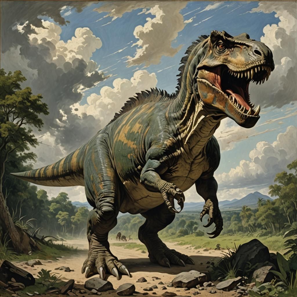 T-Rex in Style of Courbet and Shinkai