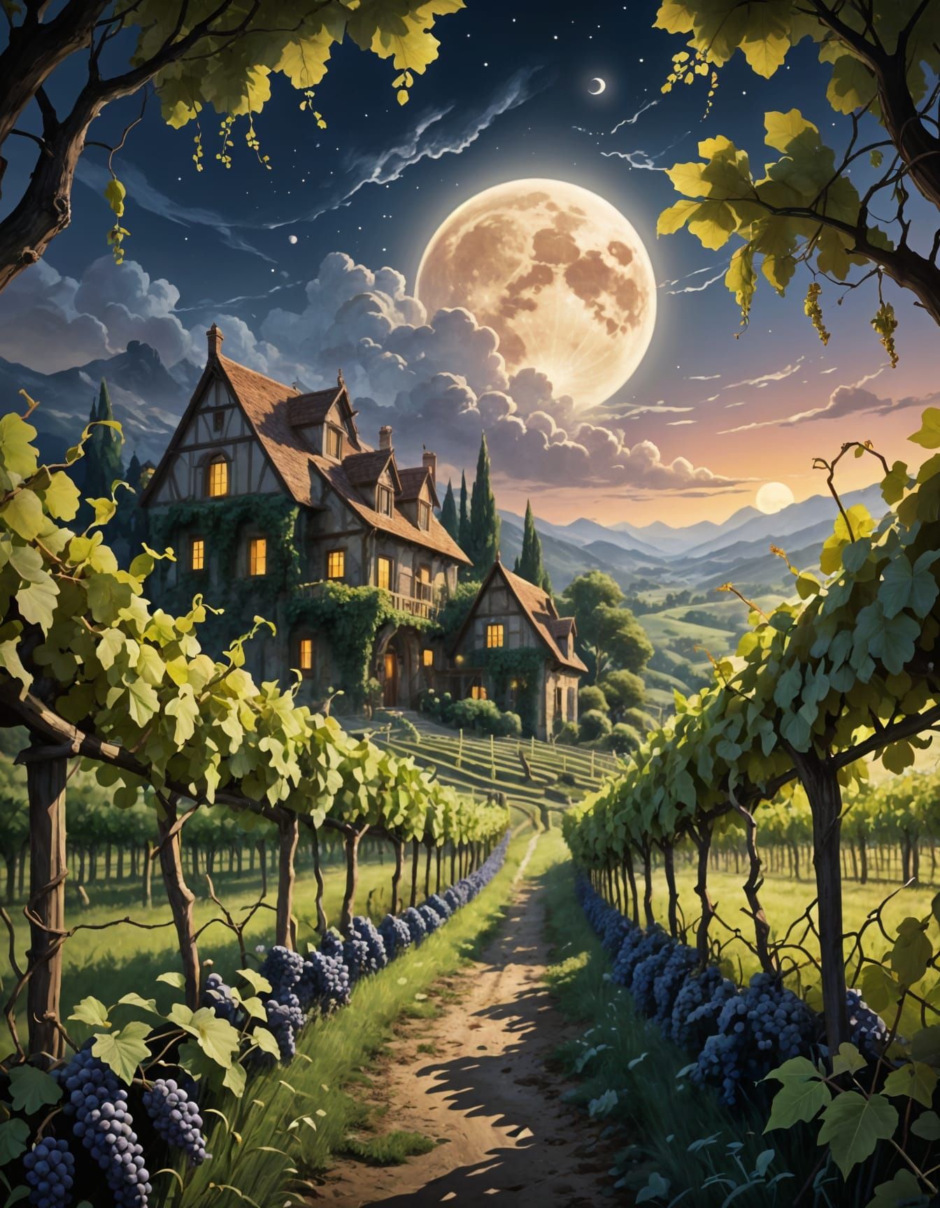 Enchanted Vineyards Under Moonlit Whispers