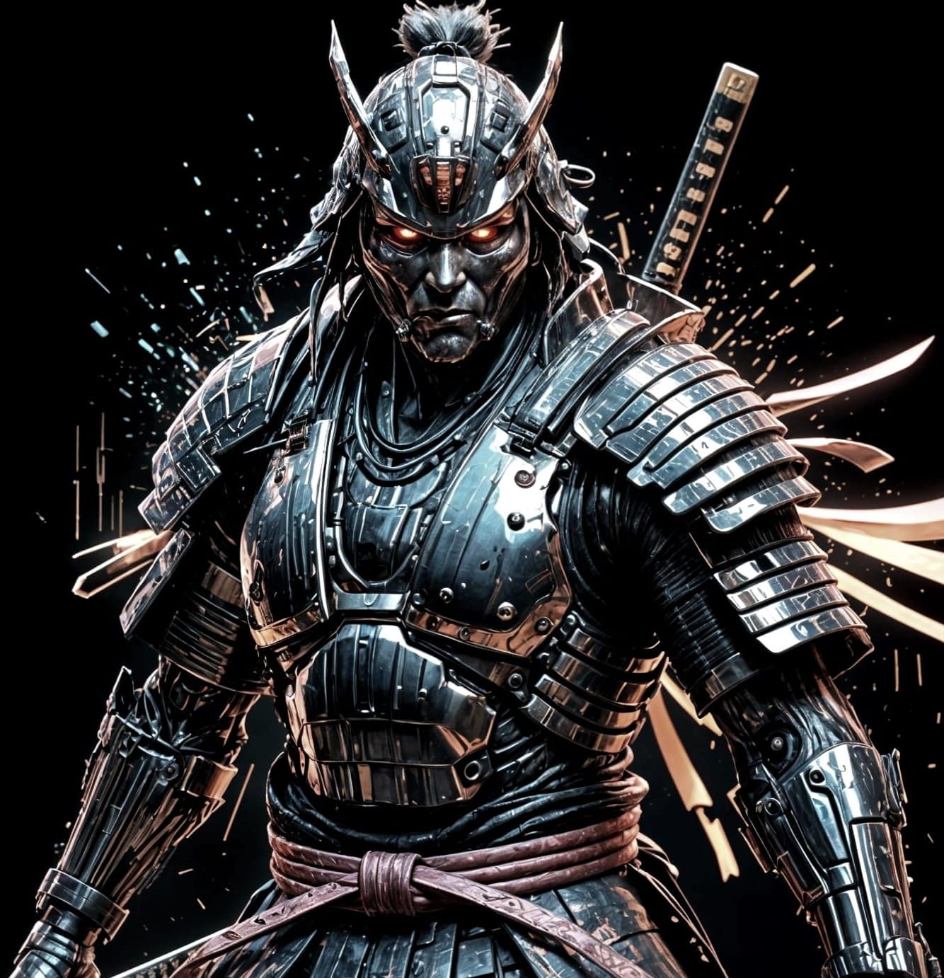 Cyborg Samurai Glitch Art Portrait