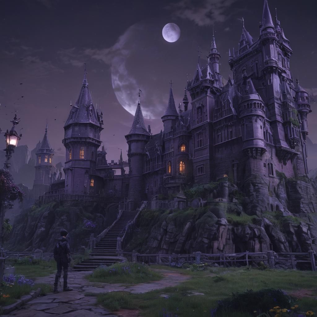 Gloomy Castle Scene Inspired by Edward Scissorhands