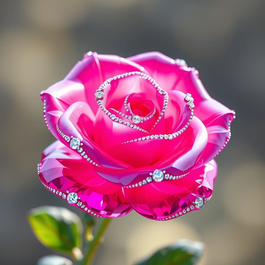 Crystal Rose with Diamond Edges: Photorealistic Image