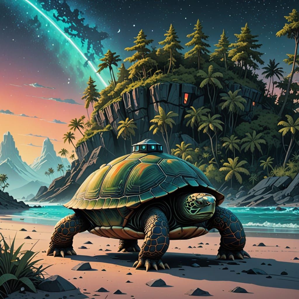 Surreal Turtle Embodies Celestial Harmony in Starry Expanse