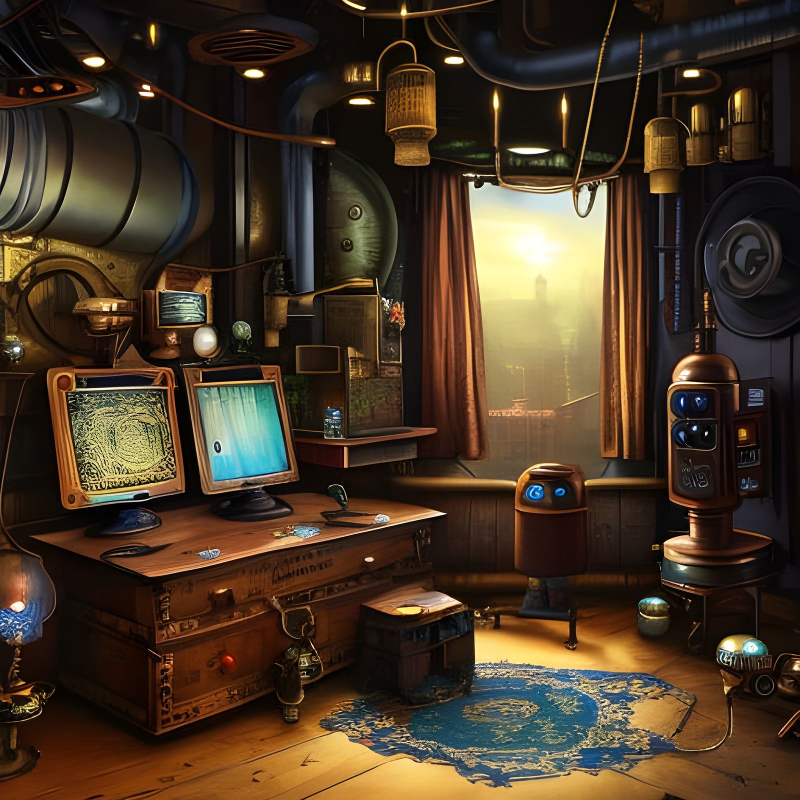 Steampunk Telephone in Industrial Office Fantasy Art