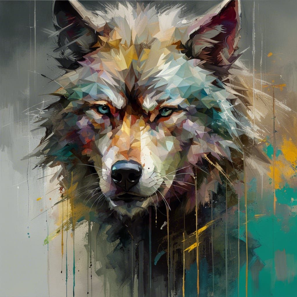 Terrifying Wolf in Strong Colors as Detailed Painting