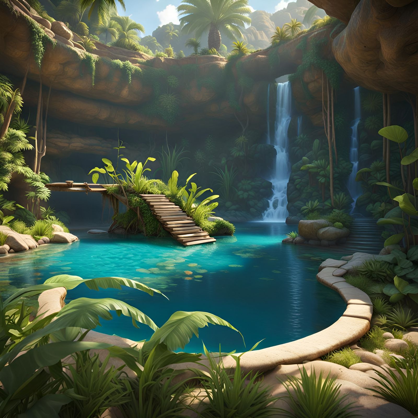 Epic Secluded Swimming Hole in Hyper-Realistic Style