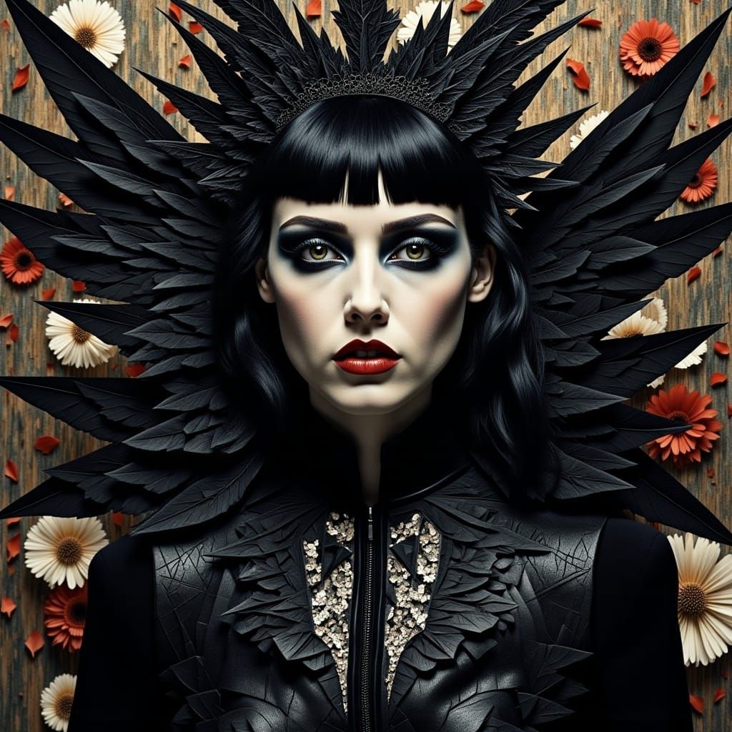 Dark-Haired Woman in Cubist Gown with Wings