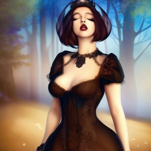 Melancholy Goth Princess in Enchanted Forest