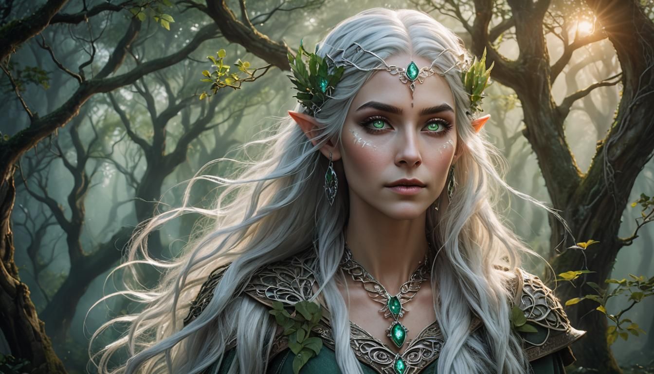 Ethereal Elven Portrait in Art Nouveau Style